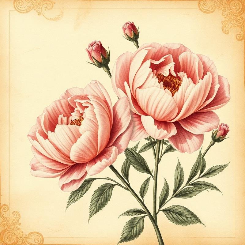Vintage peony and rose printable artwork